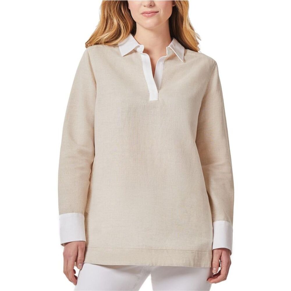Jones New York Womens 2 Tone Tunic Blouse, Beige, S, DM
